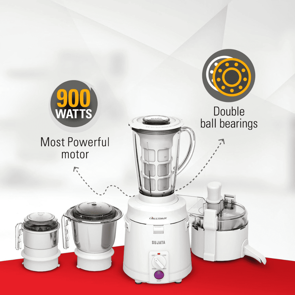 Sujata 900 Watts Mixer Grinder with 3 Jars (Multimix, Black)
