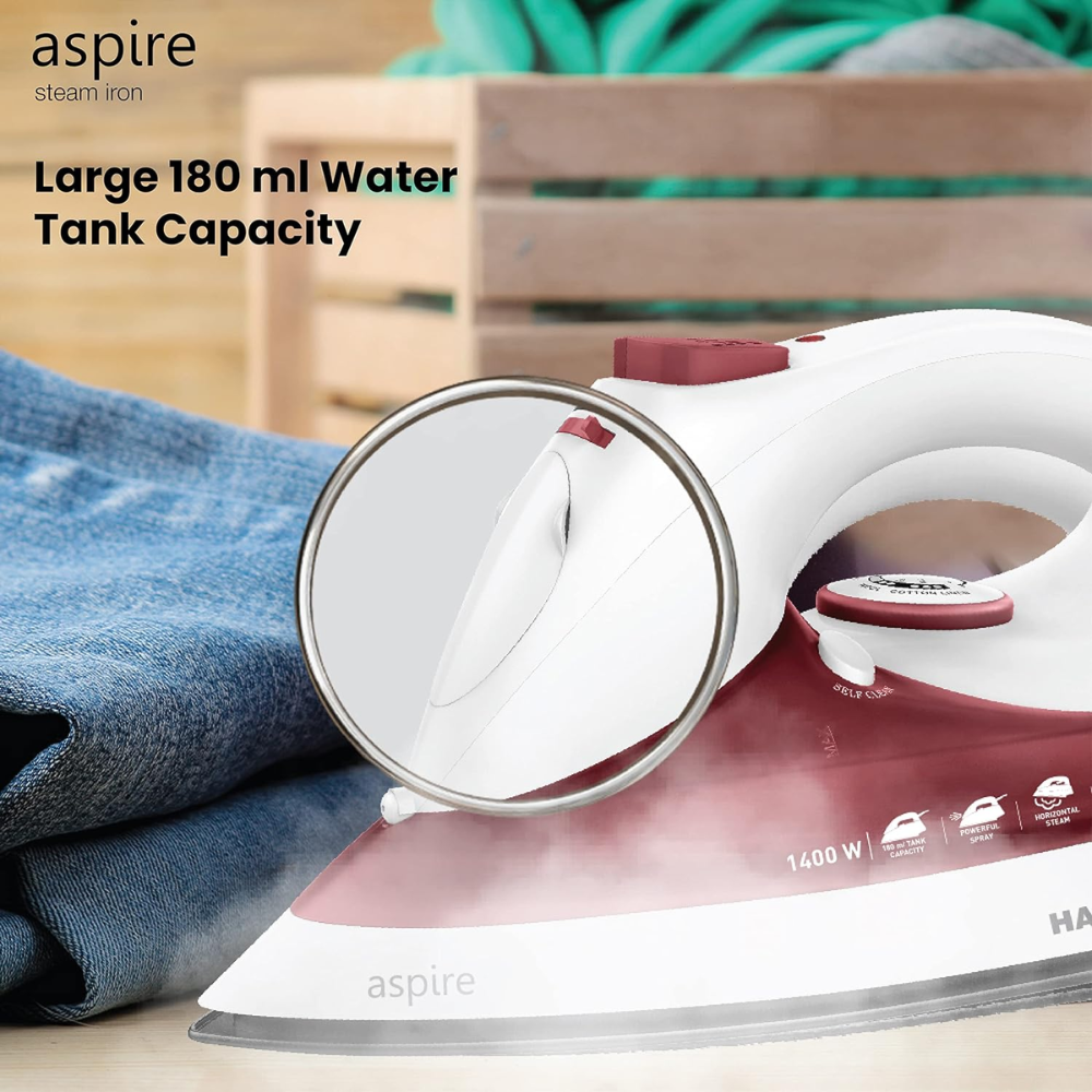 Havells ABS Aspire, 1400 Watts Steam Iron Press with Steam Burst Anti Drip Function (Red)