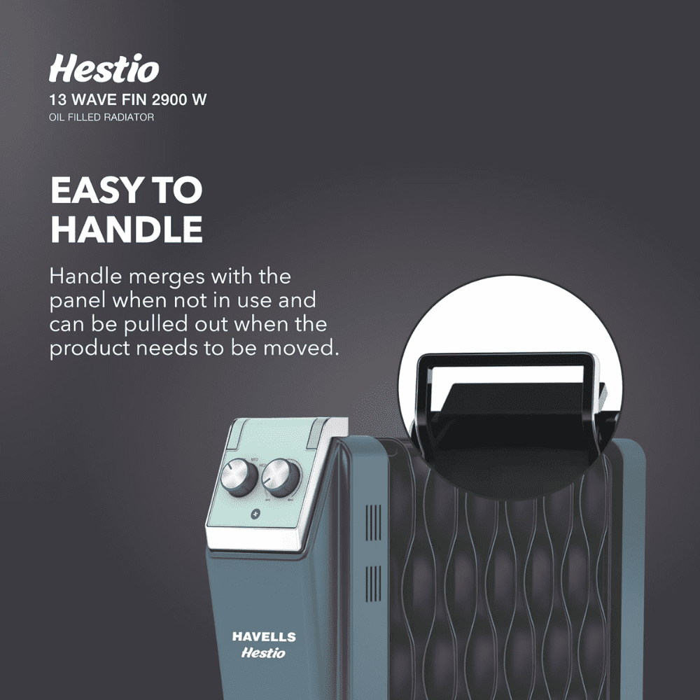 Havells 13 Wave Fins, 2900 Watts Wave Fins Oil Filled Radiators Room Heater (Hestio Ofr 13f, Grey)