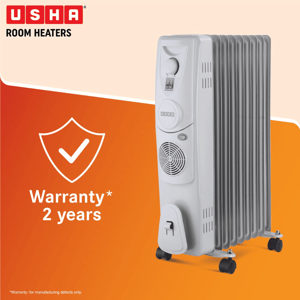 Usha 13 Straight Fins 2900 Watts Oil Filled Radiators with PTC Fan Room Heater (4213f, Silver)