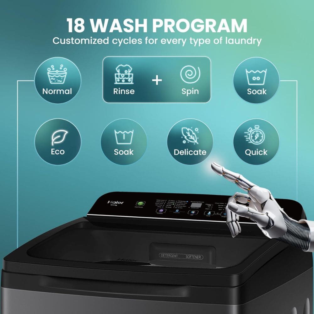 Haier 10.5 Kg 5 Star Fully-Automatic Top Load Washing machine (HWM105-H688BK,Black)