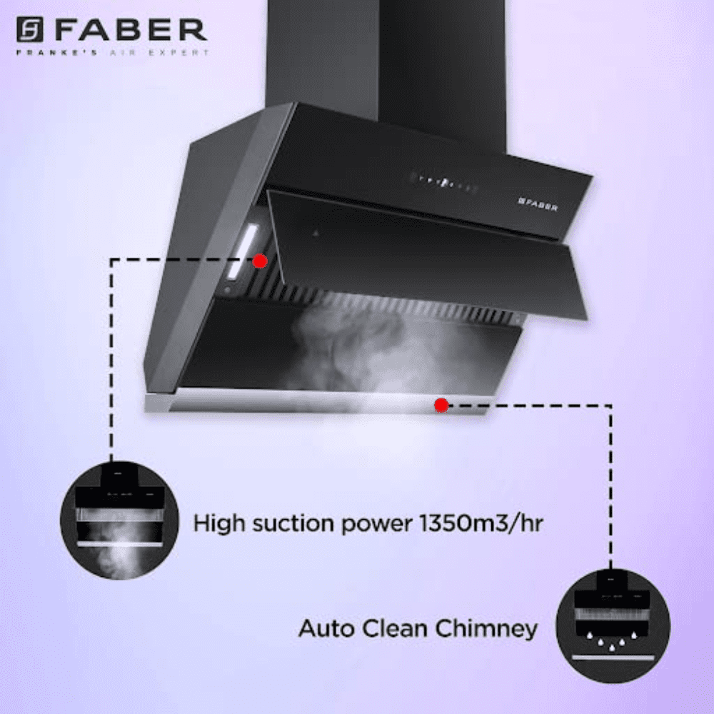 Faber Hood Zenith FL SC BK, 60 cm 1350 m3/hr Auto-Clean Angular Kitchen Chimney (Black)