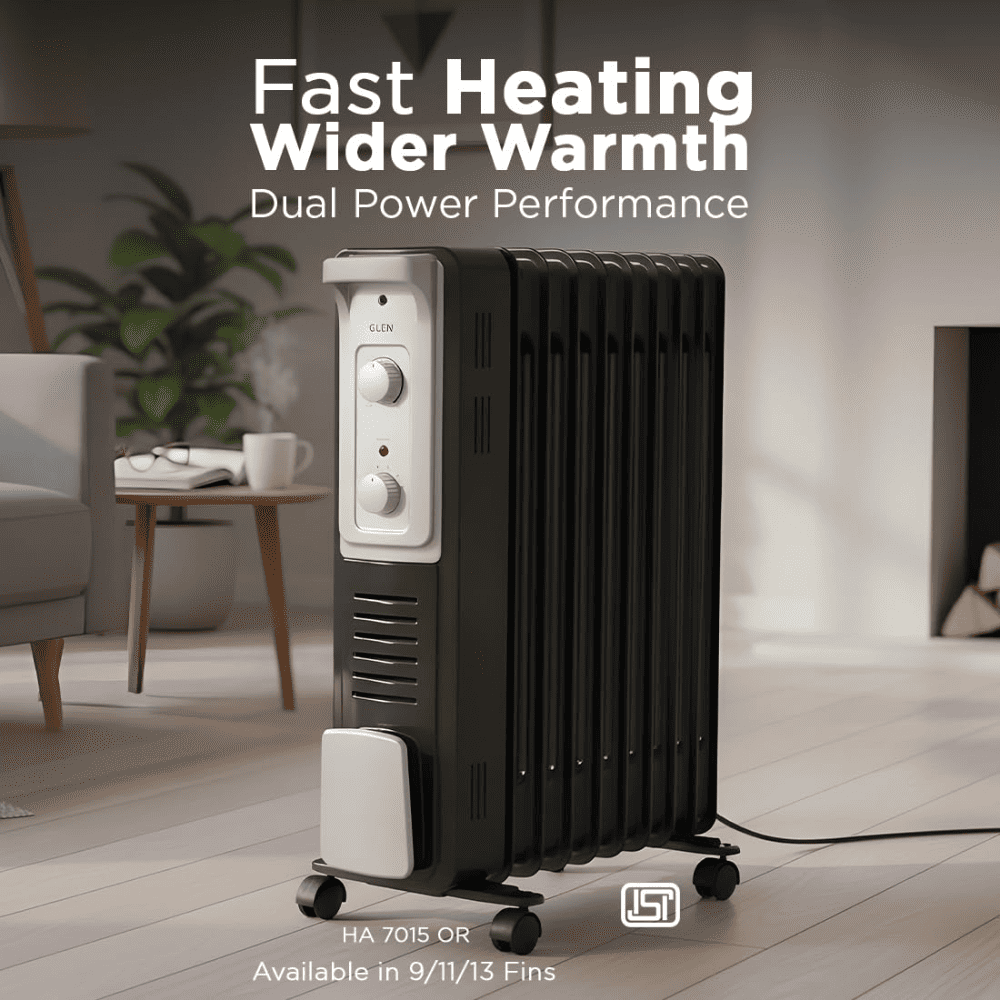 Glen 11 Straight Fins 2900 Watts Electric Oil Filled Room Heater with PTC Fan (HA7015OR11, Black)