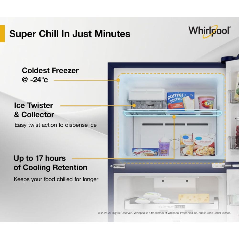 Whirlpool 235 Ltrs, 2 Star Frost Free Double Door Inverter Refrigerator (NEO SP278 PRM SAPPHIRE SILK 2S)