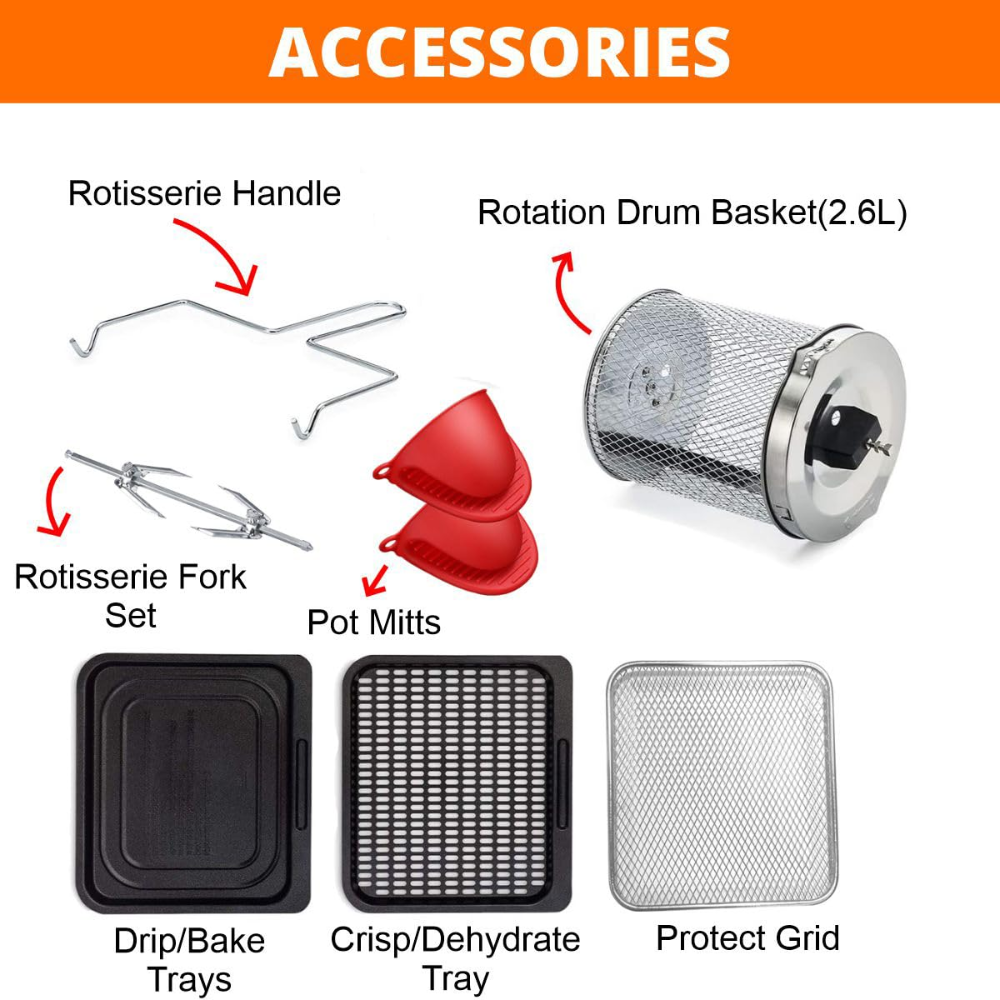 Inalsa Aero Crisp, 1500 Watts 12 Litres Electric Air Fryer, 10 Preset Menu (7-in-1, Black & Silver)