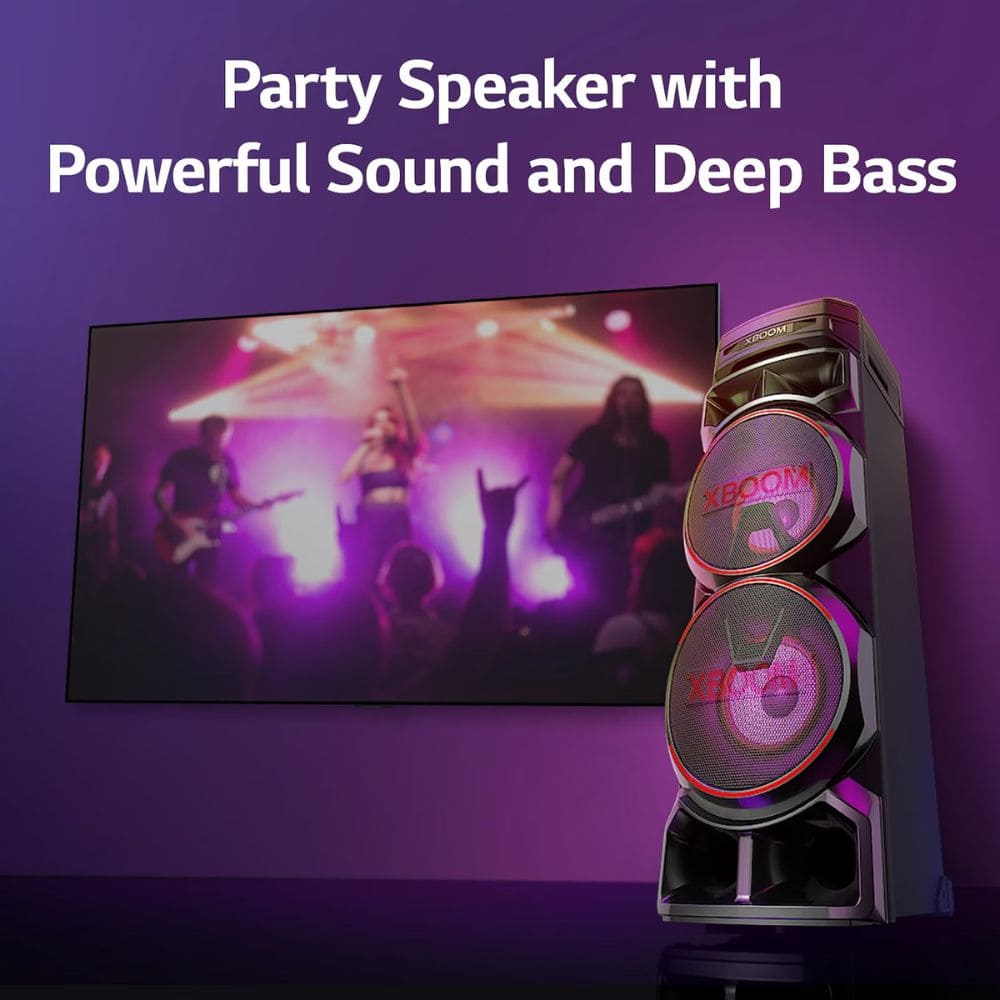 LG Karaoke Bluetooth with1 Mic + 1 Guitar Input, Wireless Party Link Soundbar (XBOOM RNC9, 3.1 Channel)
