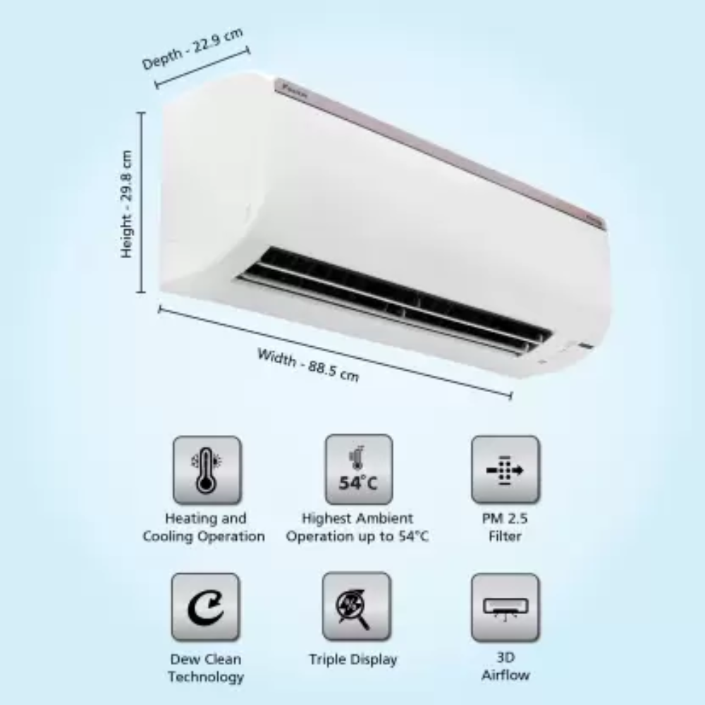 Daikin 1.5 Ton 3 Star Hot & Cold Inverter Split Air Conditioner (FTHT50U)