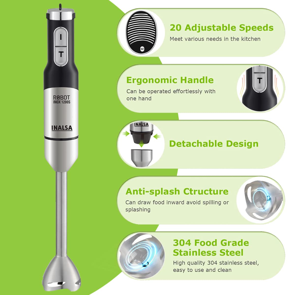 Inalsa Classique, 1200 Watts Stainless Steel Stem Hand Blender (Black&White)
