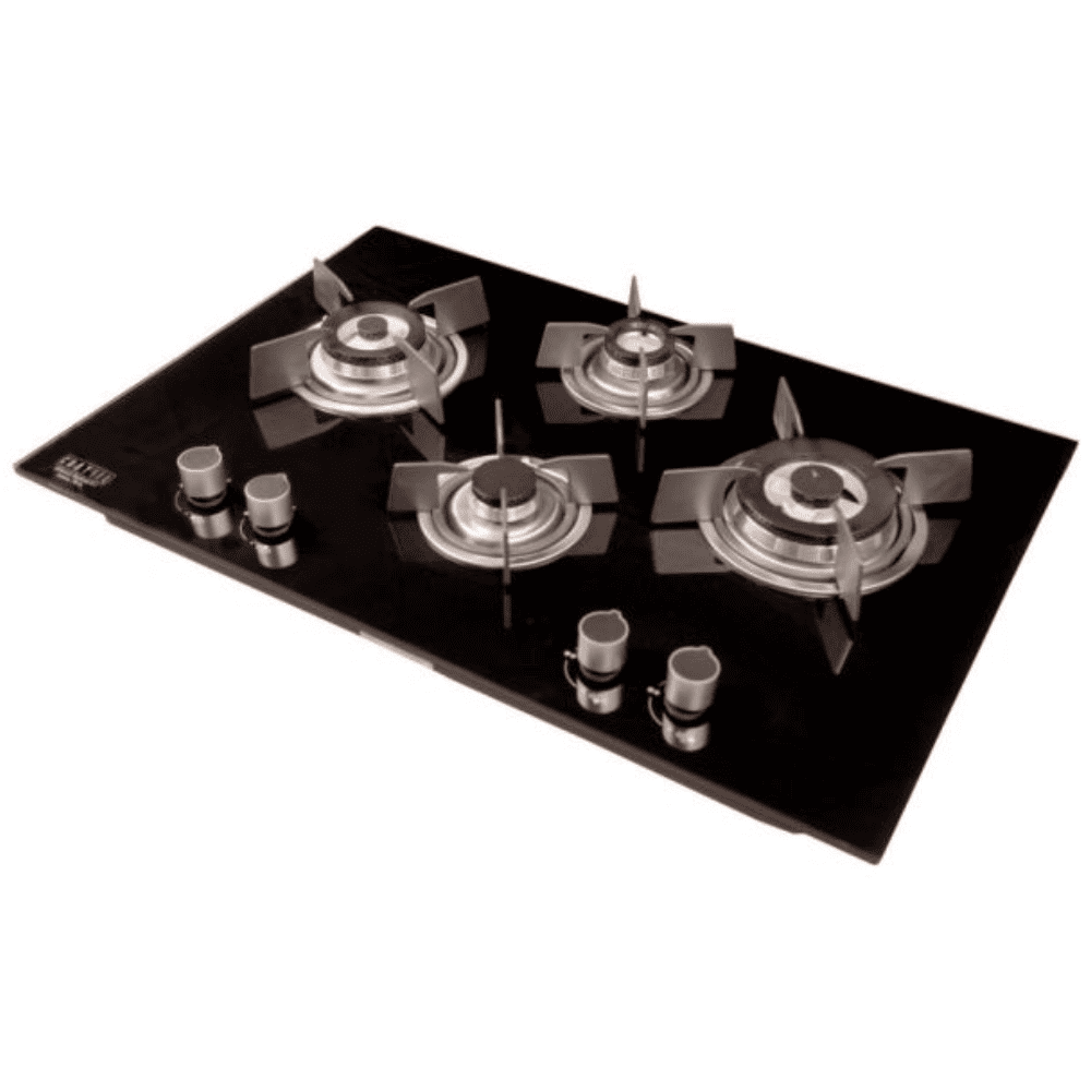 Carysil Hob, SALSA 4 78CM, 4 burner 78 cm Auto Ignition Glass Top Rhombus Design Brass Burners 1 Medium +2 Small+1 High