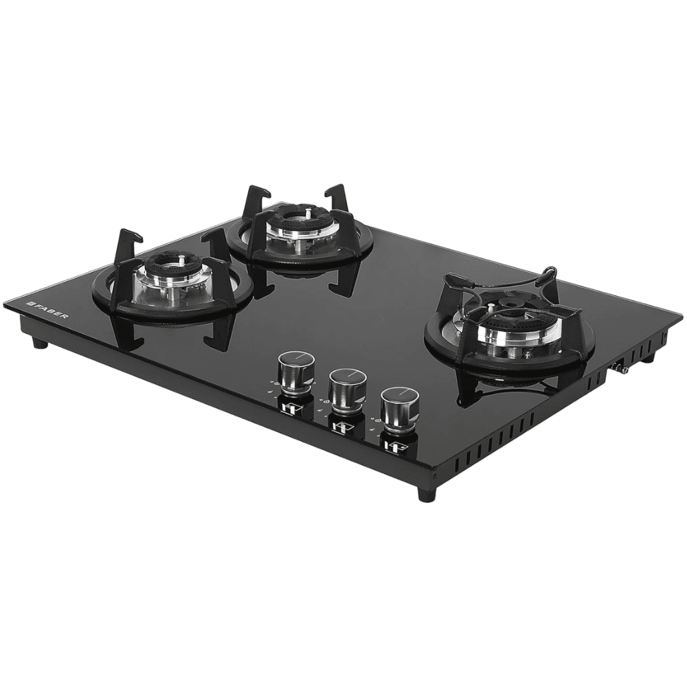 Faber Hob SUPERIA HT653 BR AI, 3 burner 65 cm Auto Ignition Glass Top Full Brass Burners 1 Medium + 1 Small +1 High Flame Gas Stove (Black)