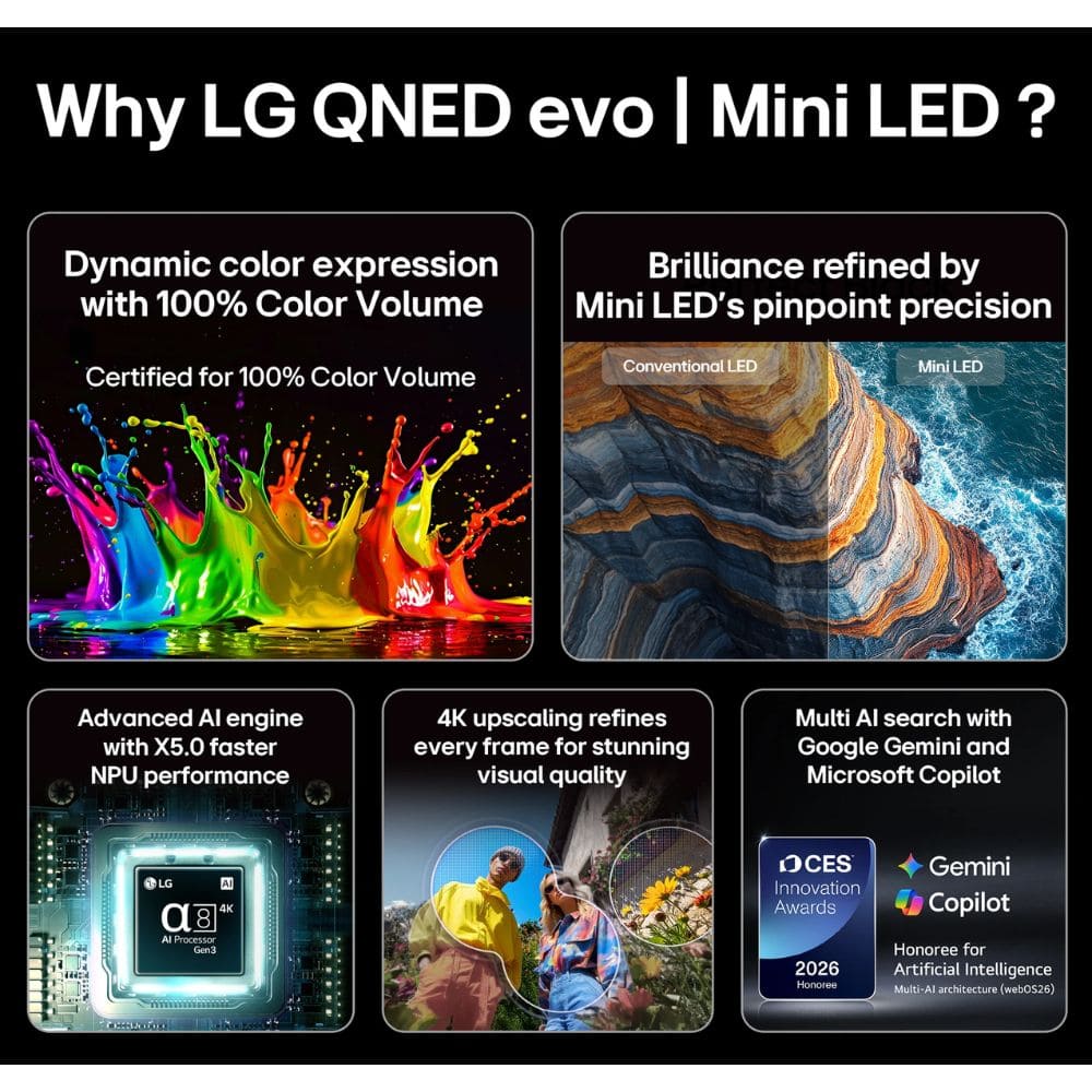 LG 75QNED70BLA, 75 Inches 4K alpha7 Gen9 AI Processor QLED TV, Black
