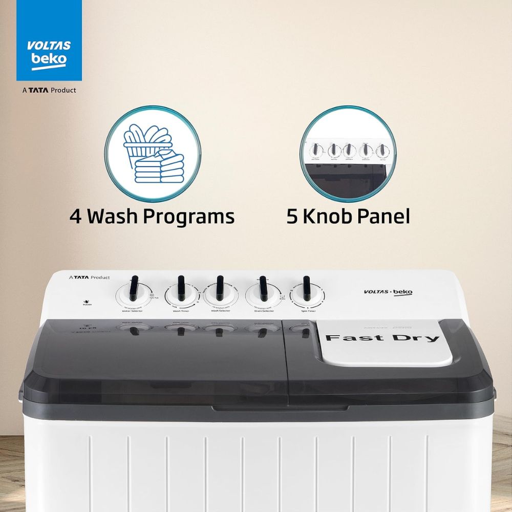 Voltas 10 Kg 5 Star Semi-Automatic Top Load Washing machine (WTT100UPA, White & Grey)