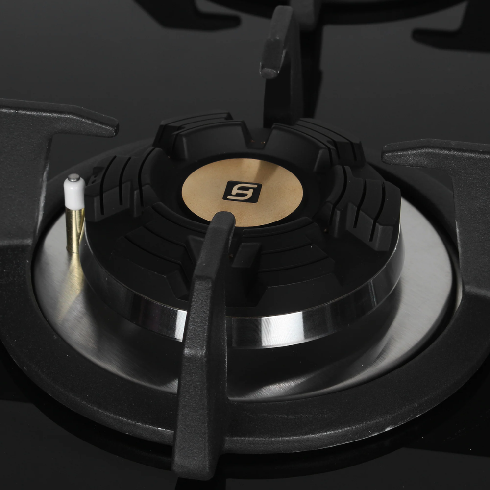 Faber Hob Maxus HT604 CRS BR CI AI, 4 Burner 60 cm Auto Electric Ignition Glass Top Mild Steel Burners 2 Small and 2 Medium Gas Stove (Black)