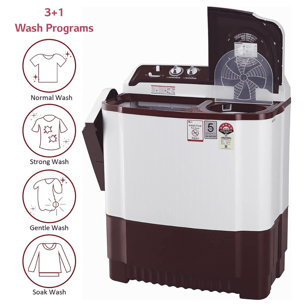 LG 7.5 Kg 5 Star Semi-Automatic Top Load Washing machine (P7510RRAZ, Maroon )