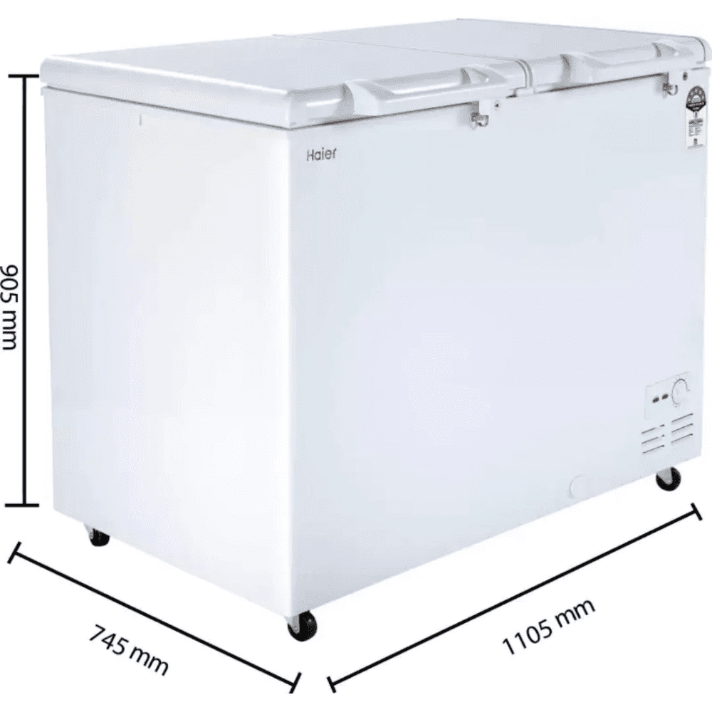 Haier HFC-320DM5, 320 Ltrs Frost Free Hard Top Double Horizontal Commercial Door Deep Freezer, White