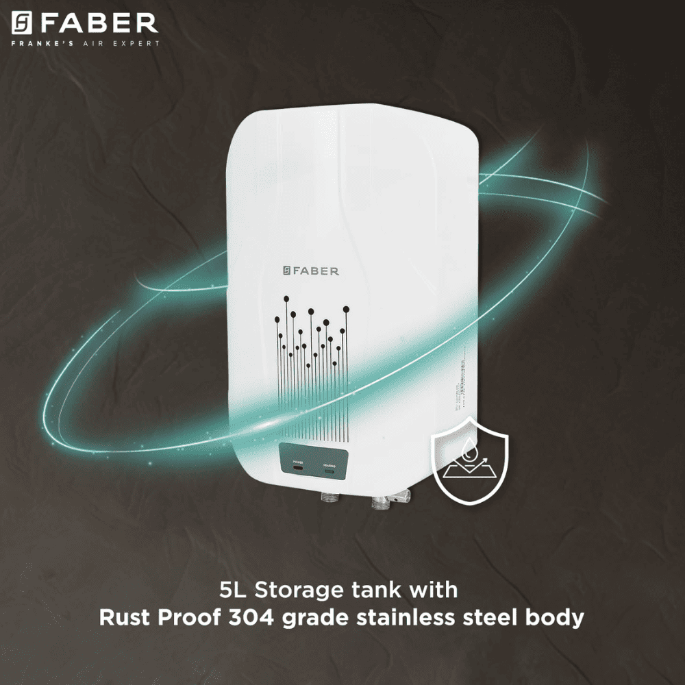Faber 5 Ltrs Instant Wall Mounting Water Heater Geyser (FWG ZIPPY5.0, White)