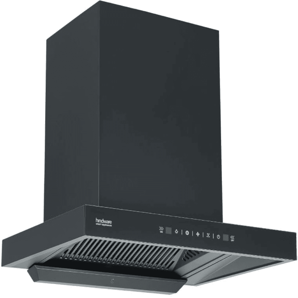 Hindware ALICIA NEO, 60 cm 1350 m3/hr Heat Auto Clean Wall Mounted Chimney, Motion Sensor with Filterless Technology (Black)