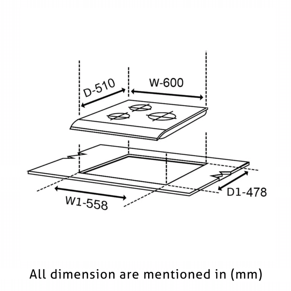 Glen Hob, 1063 SQ DB, 3 Burner 60 cm Auto Toughened Glass Top Full Brass Burners 1 Medium + 1 small +1 High Flame (Black)