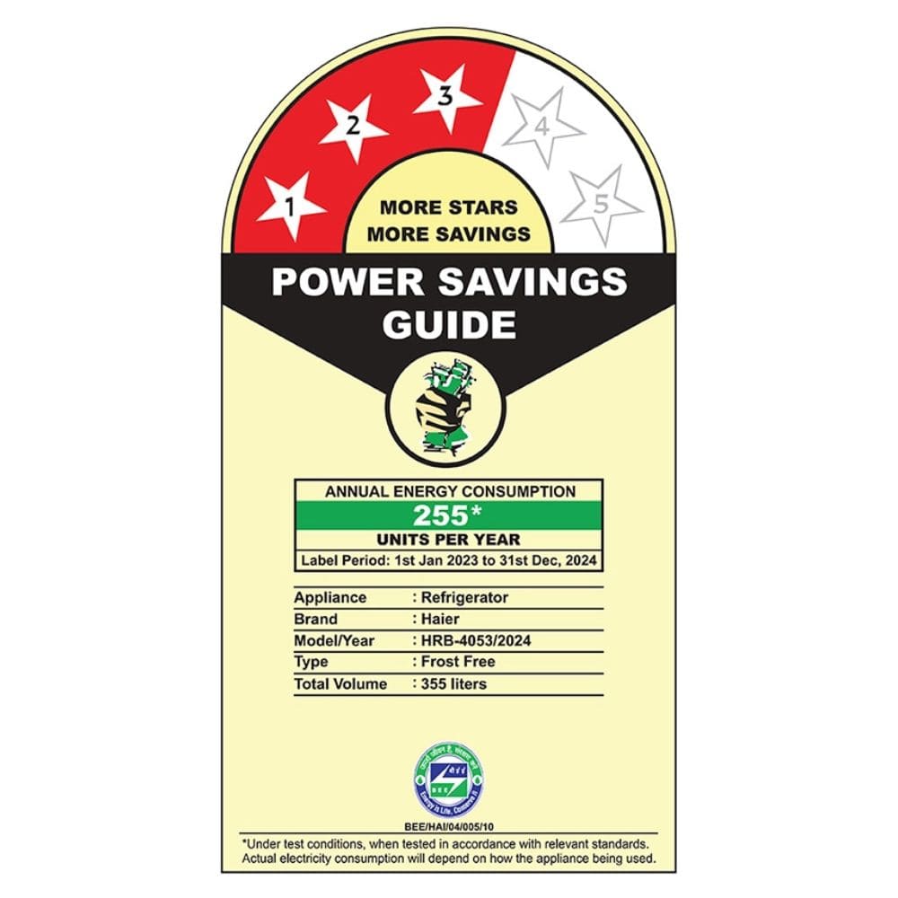 Haier 355 Ltrs 3 Star, Inverter Frost Free, Double Door Refrigerator (HRB-4053BGK-P)