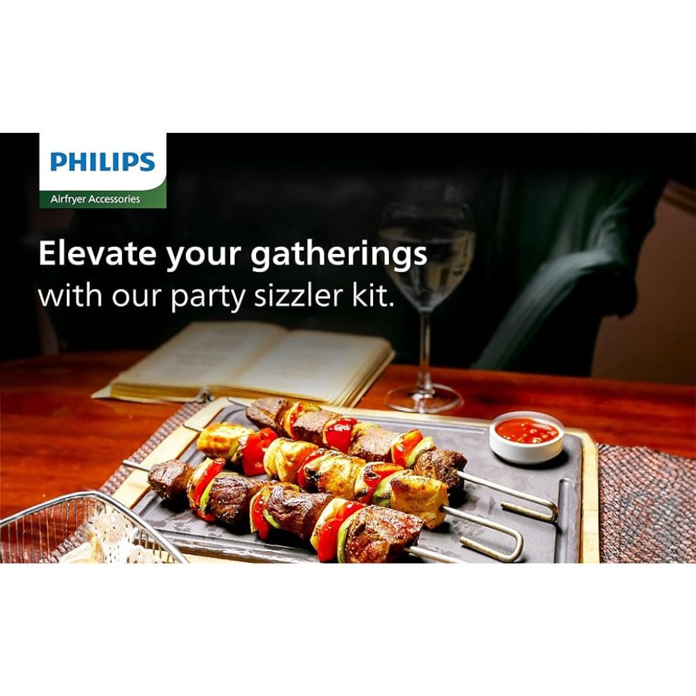 Philips Party Sizzler Kit with Double layer grill rack, skewers Airfryer (HD9820/01, Silver)