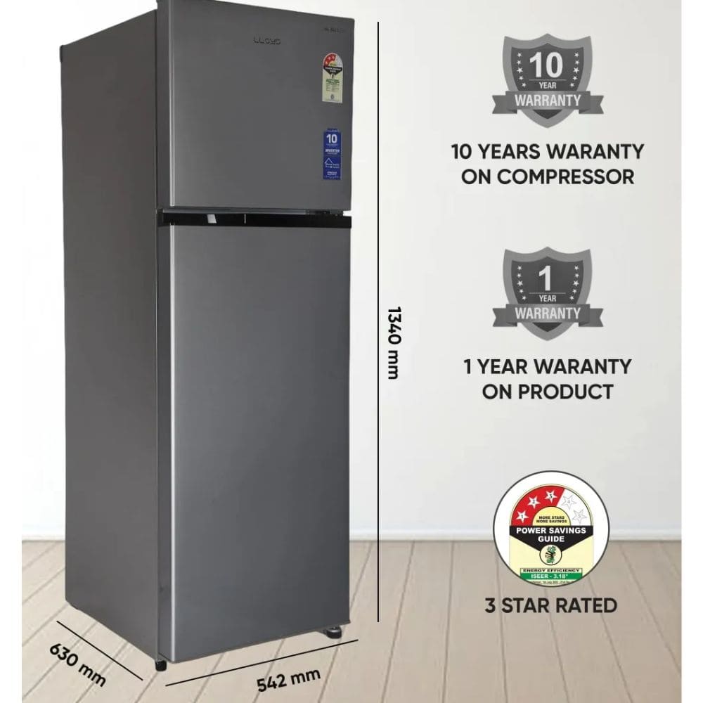 Lloyd 260 Ltrs 3 Star, Inverter Frost Free, Double Door Refrigerator (GLFF293AMSC1PC)