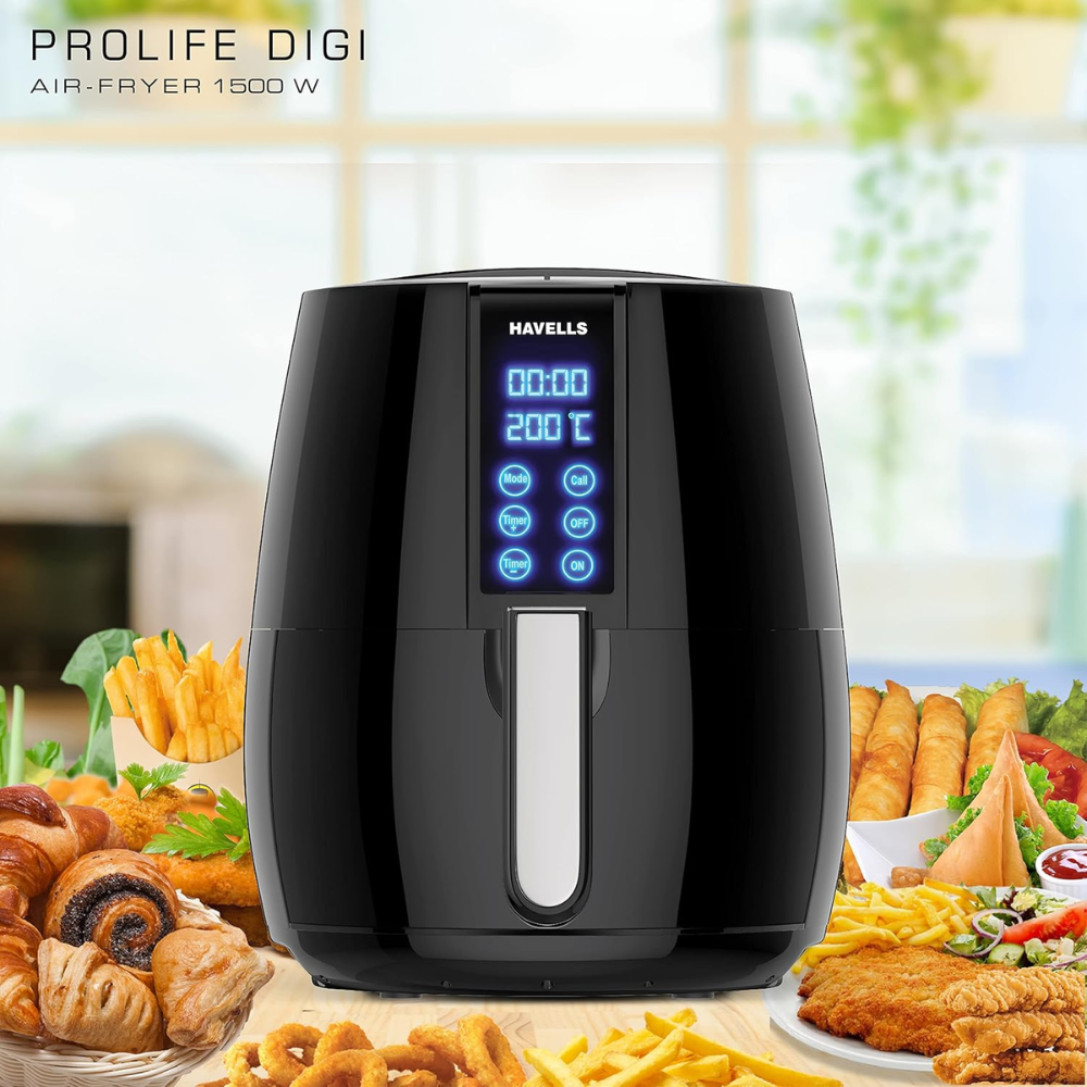 Havells Prolife Digi, 1230 Watts 4 Litres Digital Touch Panel Air Fryer, Black