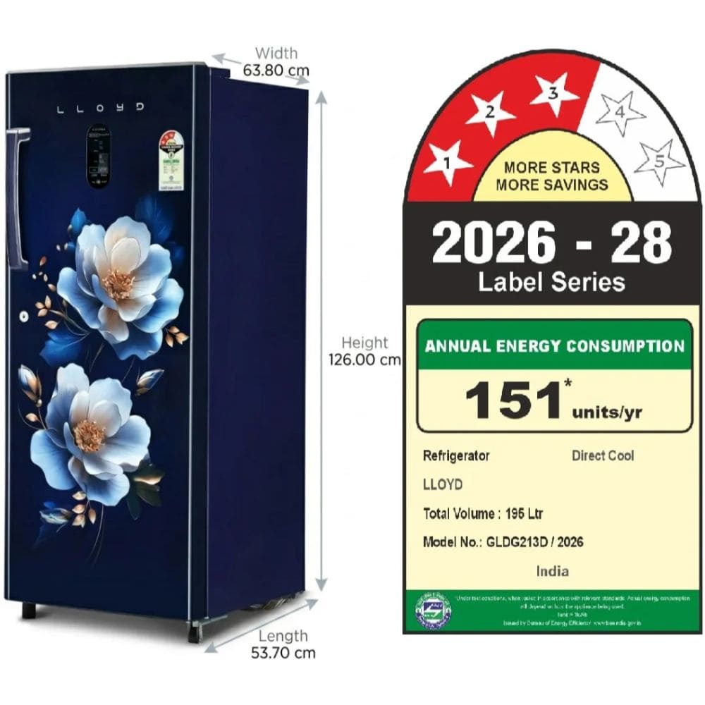 Lloyd 195 Ltrs, 3 Star Direct Cool Single Door Refrigerator (GLDG213DJBAI, Blue)
