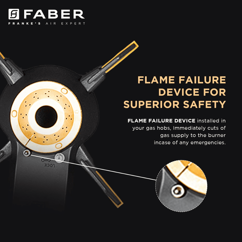 Faber Hob MAGICLIFT HT904 BR CI AI , 4 burner 90 cm Auto Electric Ignition Glass Top Liftable Brass Burners 1 Medium + 2 Small + 1 High (Black)