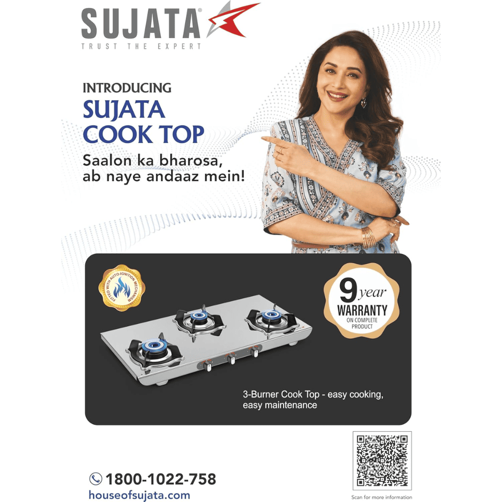 Sujata Cooktop Sterno, 4 Burner Manual Stainless Steel Glossy SS Body Gas Stove (Silver)