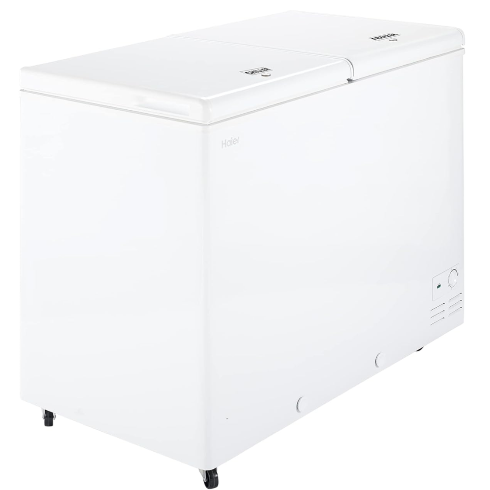 Haier HFC-385CM5, 385 Ltrs,  hard top Double Door Convertible Deep Freezer, White