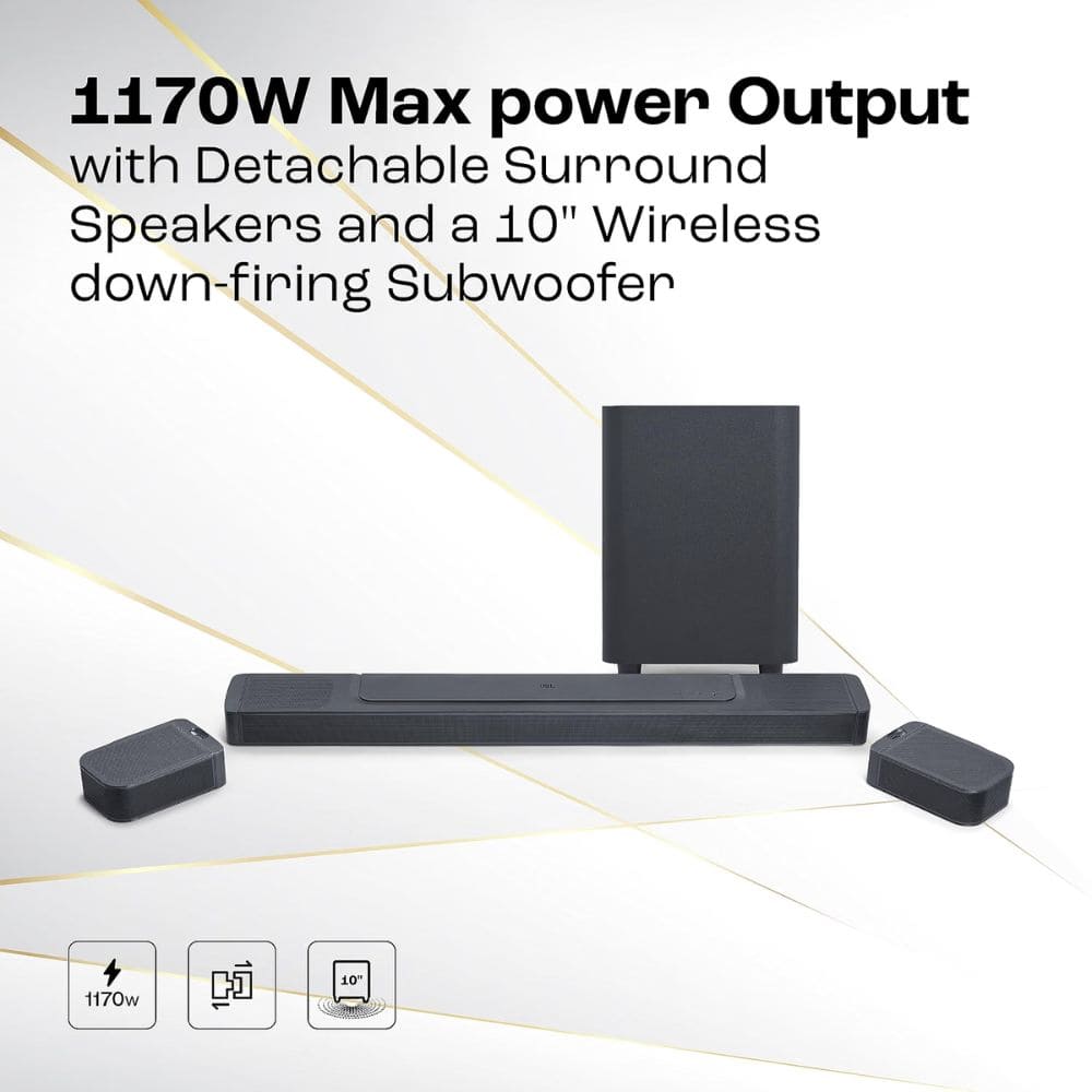JBL Bar 1300 Watts Wireless with True Dolby Atmos Down-Firing Subwoofer Soundbar (JBLBAR1300BLKIN, 11.1.4 Channel)
