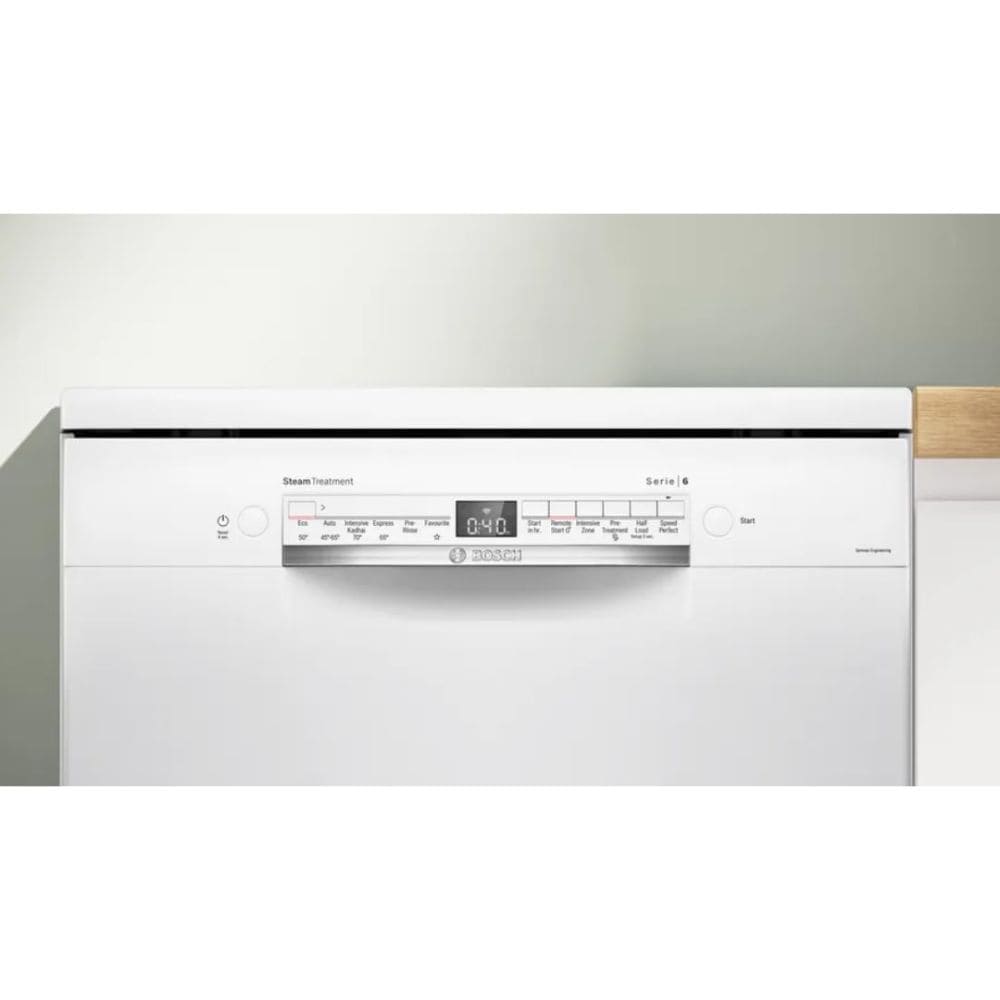 Bosch 14 Place Settings, Free Standing Dishwasher with TrueSteam And Wifi (SMS6IKW01I 14 PS, White)