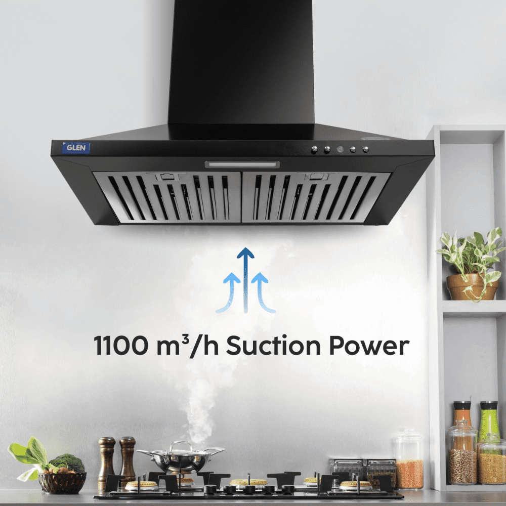 Glen 6050 IN BLK BF, 60 cm 1100 m3/hr Electric Kitchen Chimney with SS Baffle filters (Black)