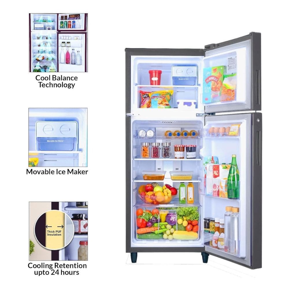 Godrej 233 Ltrs 2 Star Inverter Frost Free Double Door Refrigerator (RT EONALPHA 270B RI ST, Silver Grey)
