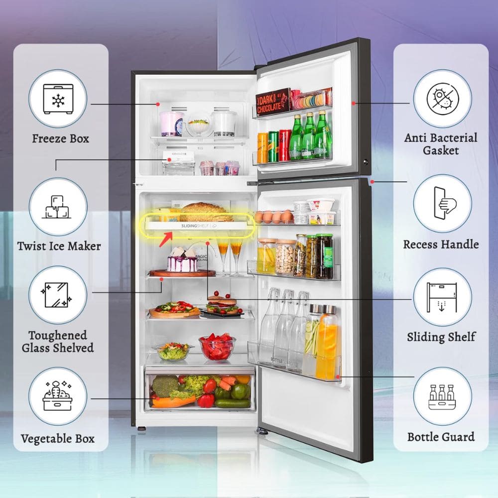 Haier 328 Ltrs, 3 Star Convertible 10 in 1 Triple Inverter Frost Free Double Door Refrigerator (HRF 3783CPG P, Cream Pink Glass)