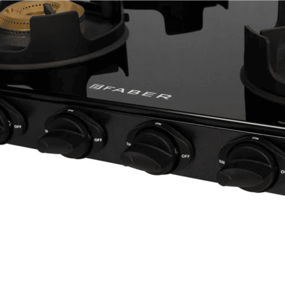 Faber Cooktop, ONYX 4BB BK CI, 4 Burner Auto Manual Ignition Glass Top Brass Burner 2 Medium + 1 small + High Flame Gas Stove (Black)