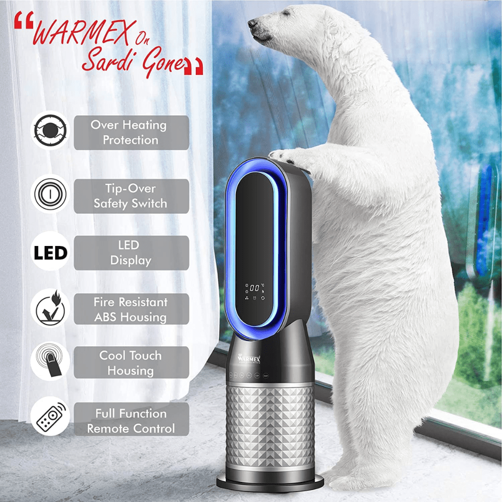 Warmex 2000 Watts Tower Fan Room Heater with Led Display (B-PFH2000 Black & Grey)