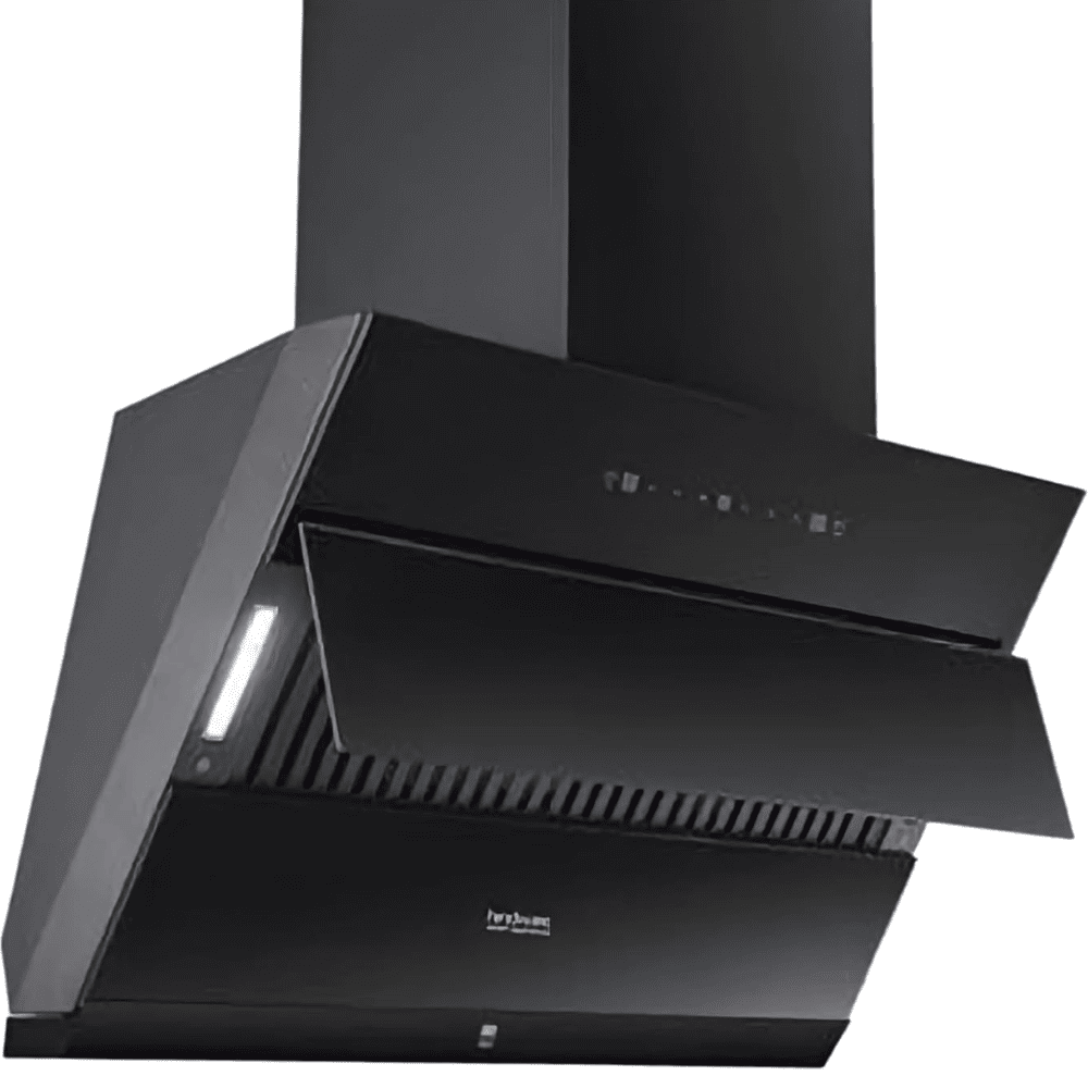 Hindware ALDINA, 75 cm 1350 m3/hr Auto Clean Wall Mounted Chimney, Aiflow Filterless Technology (Black)