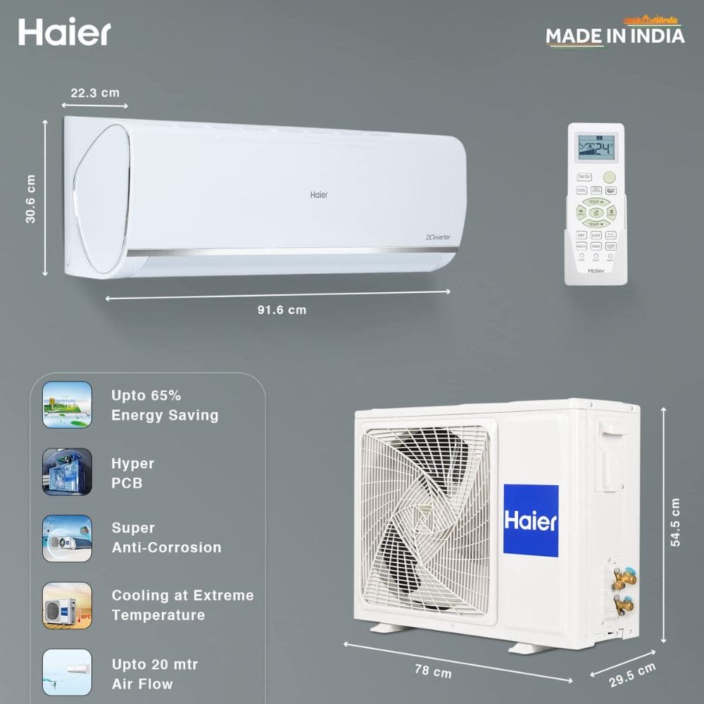 Haier Heavy Duty 2.0 Ton 3 Star HEXA Inverter Split Air Conditioner (HSU24HD-AOW3BN)