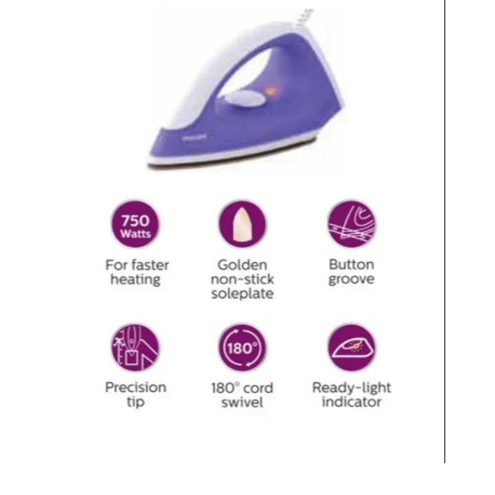 Philips GC098/30, 750 Watt Dry Iron (Purple)