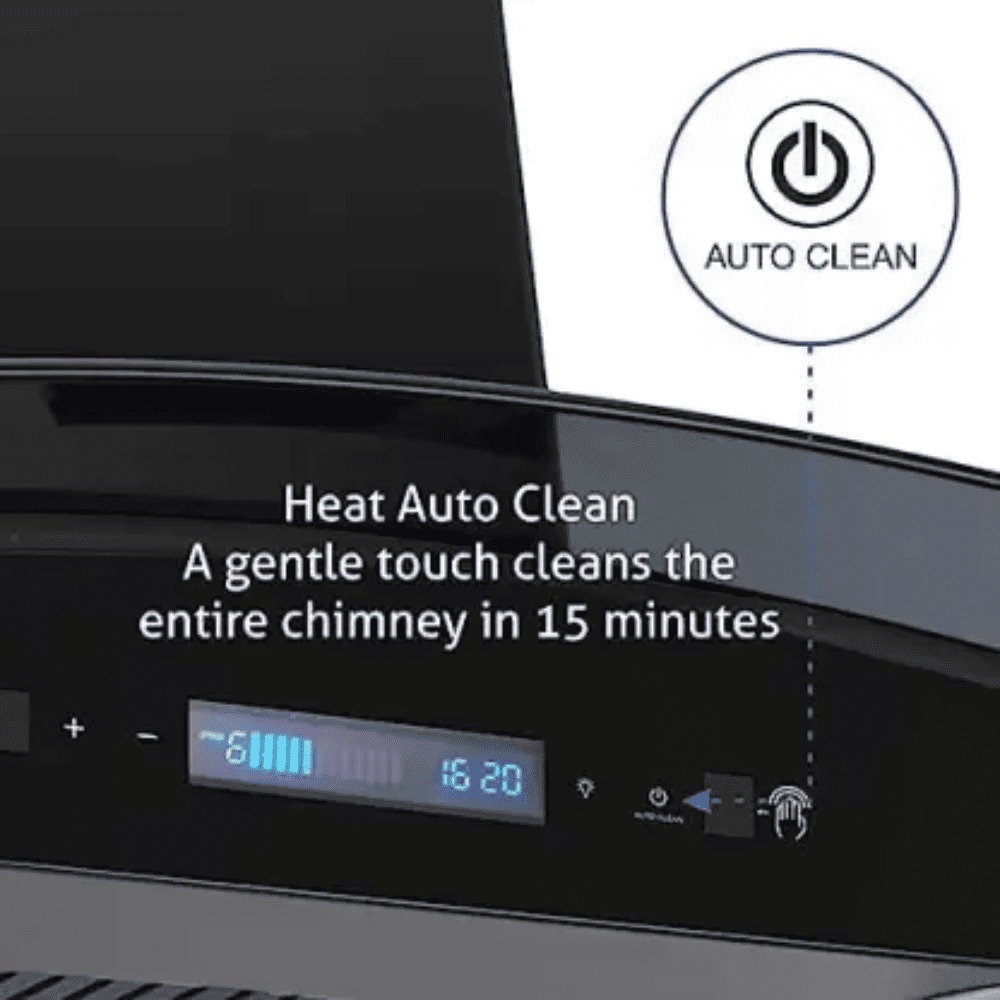 Glen 6061 MS BL BLDC, 60 cm 1200 m3/hr Auto Clean Wall Mounted Chimney, Filterless Technology (Black)