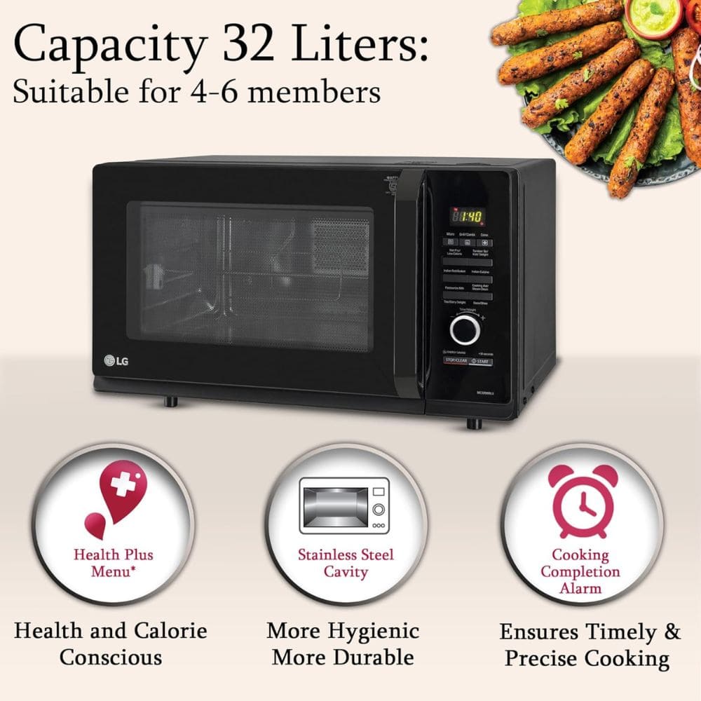 LG 32 Ltrs Stainless Steel Convection Charcoal Healthy Microwave Oven (MC3286BLU,Black)