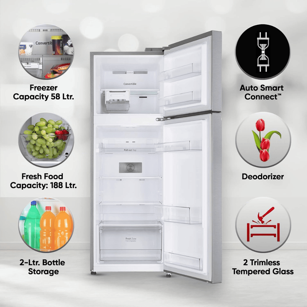 LG 246 Ltrs 2 Star, Inverter Frost Free, Double Door Refrigerator (GL-S262SDSX)