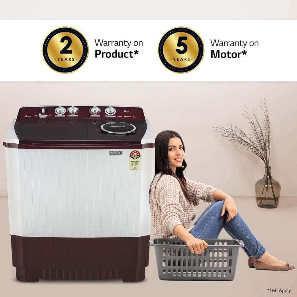 LG 10.5 Kg 5 Star Semi-Automatic Top Load Washing machine (P105ASRAZ, Maroon)