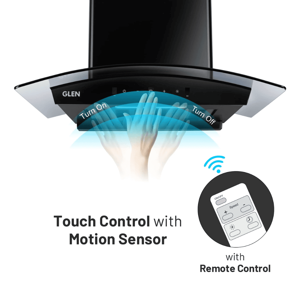 Glen 6059 DI BL, 60 cm 1500 m3/hr Auto Clean Wall Mounted Chimney, Filterless Technology (Black)