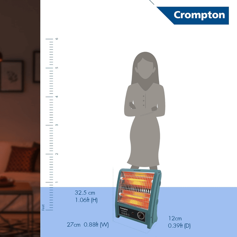 Crompton 800 Watts Room Heater with 2 Heat Settings (Insta Comfy,Grey Blue)