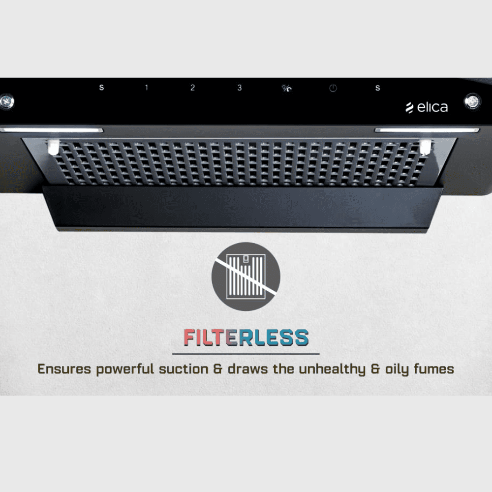 Elica BF 600 SLIM HAC MS NERO, 60 cm 1200 m3/hr Auto Clean Wall Mounted Kitchen Chimney (Black)