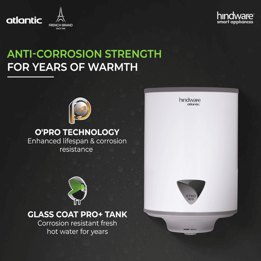 Hindware 15 Ltrs Vertical Storage, 5 Star Wall Mounting Water Heater Geyser (EZRO Neo 15L, White)