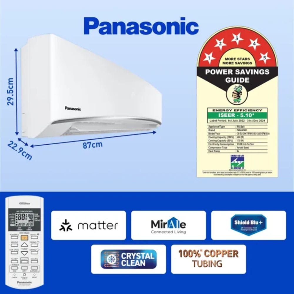 Panasonic 1.0 ton 5 Star Inverter Split Air Conditioner (CS/CU-EU12BKY5FM)