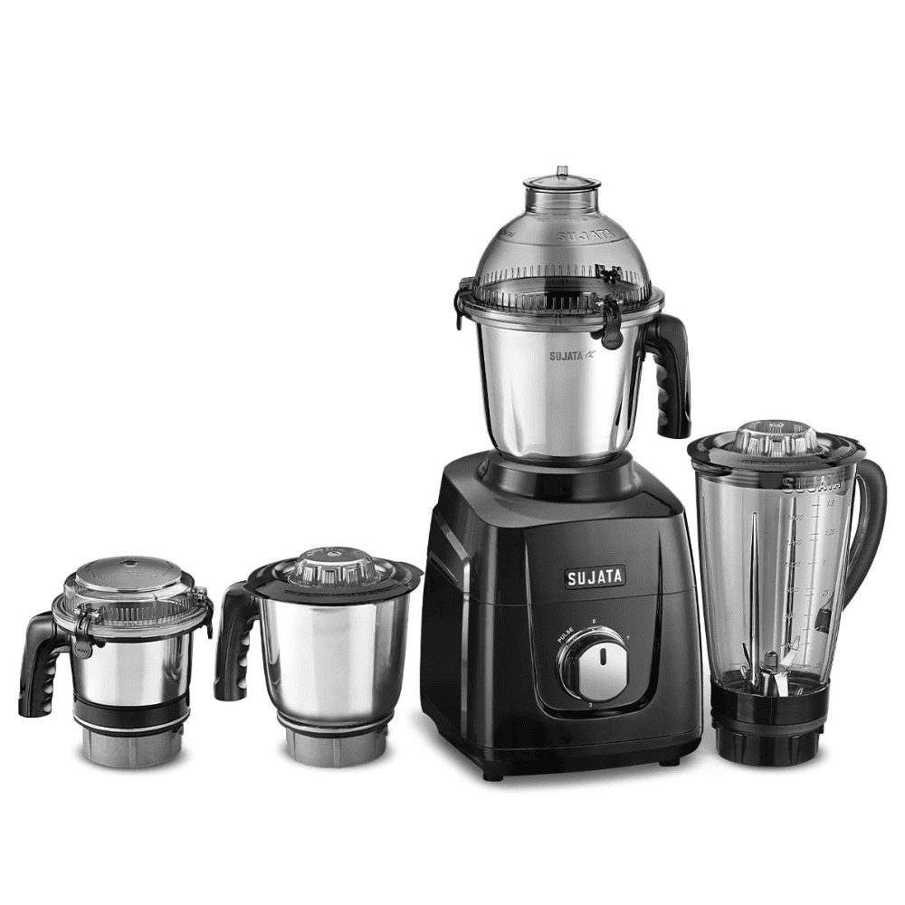 Sujata 1000 Watts Mixer Grinder with 3 Jars 1 Blender (MG03, Black)